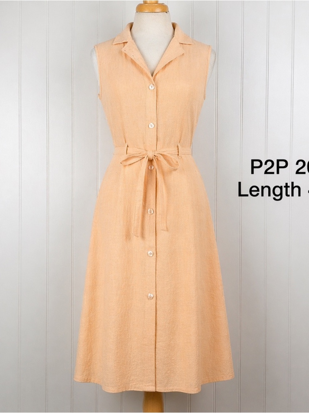Suzy Shier Peach Cotton Midi Dress Belted Minimalist Summer - Picture 2 of 11